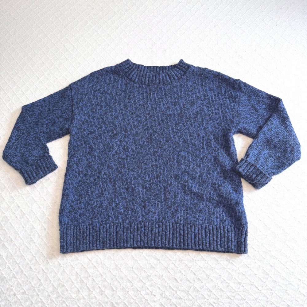 LL Bean Mens Large Blue Marled Cotton Crewneck Sweater 520597